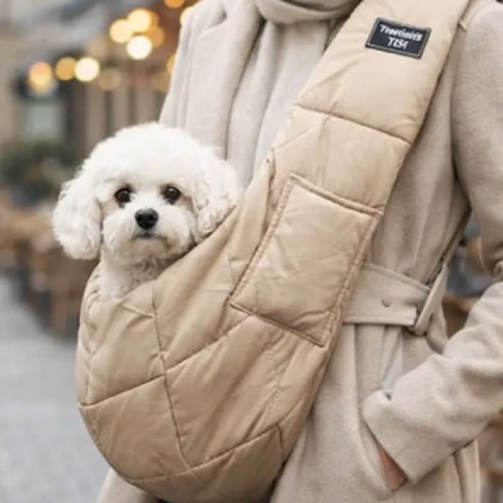 Lightweight Quilted Beige Small Pet Carrier sling Bag with Padded Interior